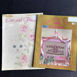 Leisure Arts Arts & Crafts Cross Stitch Patterns carousel & Cat set ￼